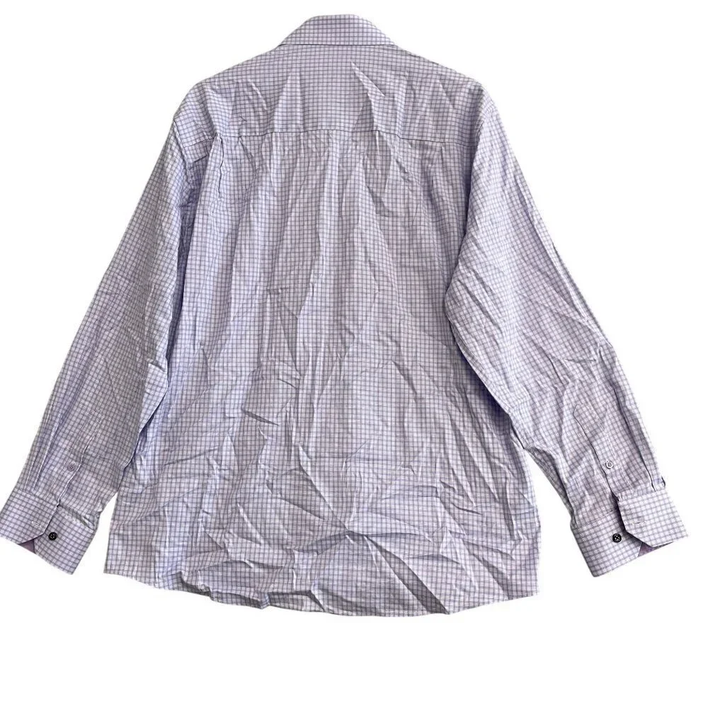NEW Duchamp Men's 18 XXL Purple Checkered Dress Shirt Cotton Stretch Long Sleeve